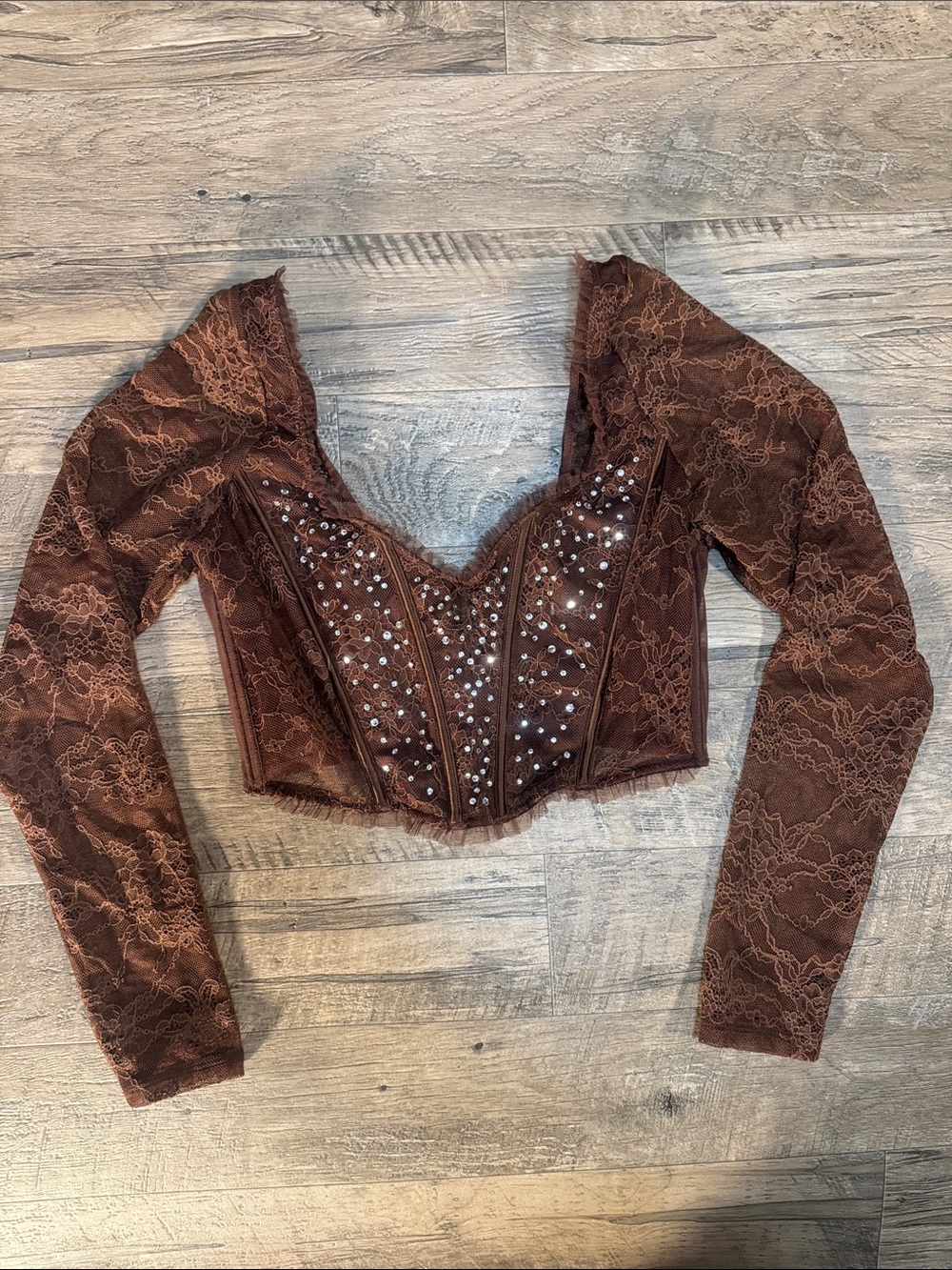 NWT Victoria's Secret-Brown Lace with Rhinestone Top-Size M